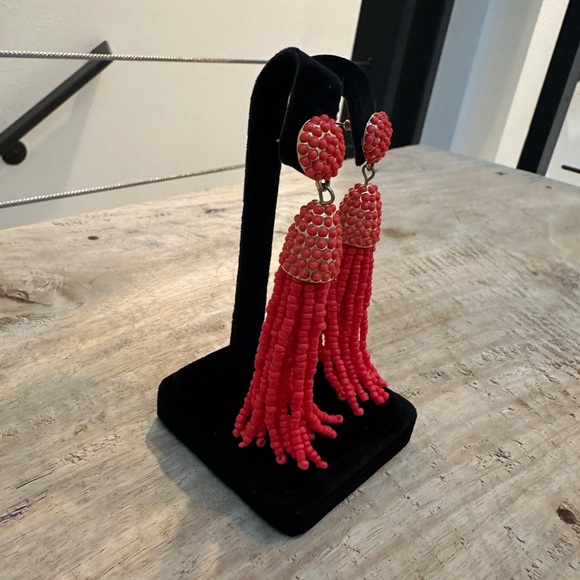 Target Xhilaration Red Beaded Tassel Statement Earrings Boho Versatile Winter - Picture 3 of 4
